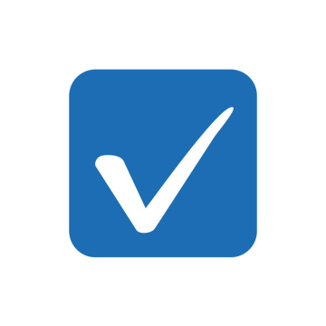 Check mark. Vector, blue square.