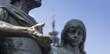 Fragment of the Monument to Adam Mickiewicz in Krakow hand