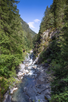 Moos in Passeier area, gorge, river in South Tyrol, Italy.