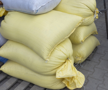 Grain bags. The bags are full of sand.