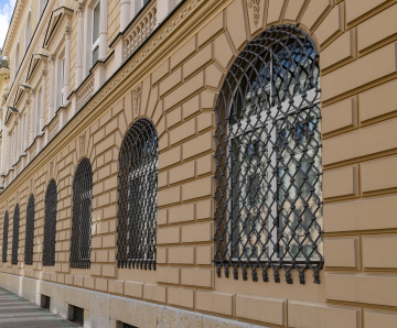 Historic building with barred windows