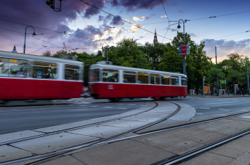 Red tram on the streets of Vienna