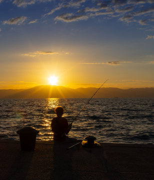 Fishing at sunset